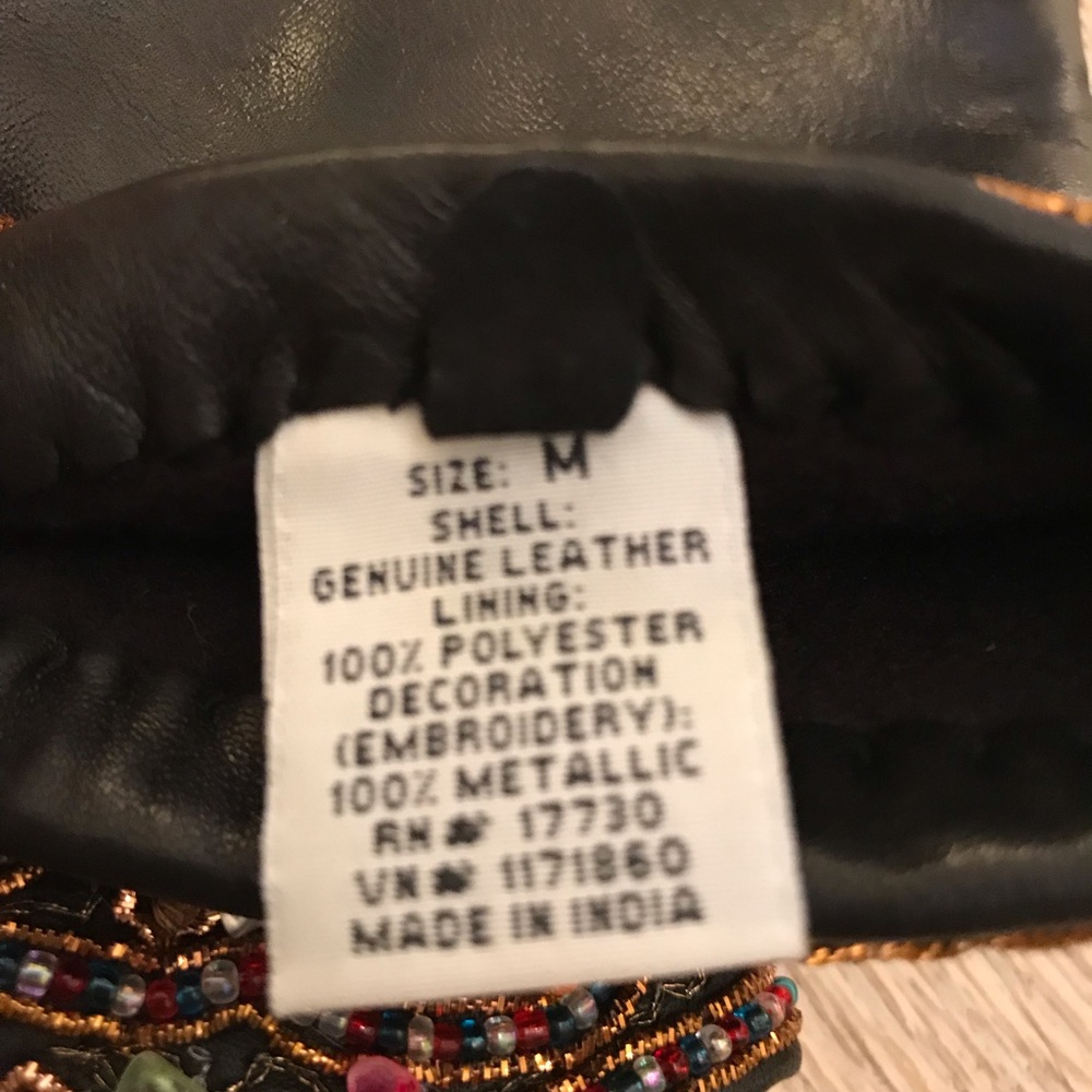 Retro Black Long Leather Jewel Trimmed Gloves - Picture 9 of 11